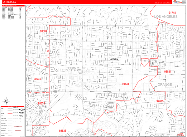 La Habra Zip Code Wall Map